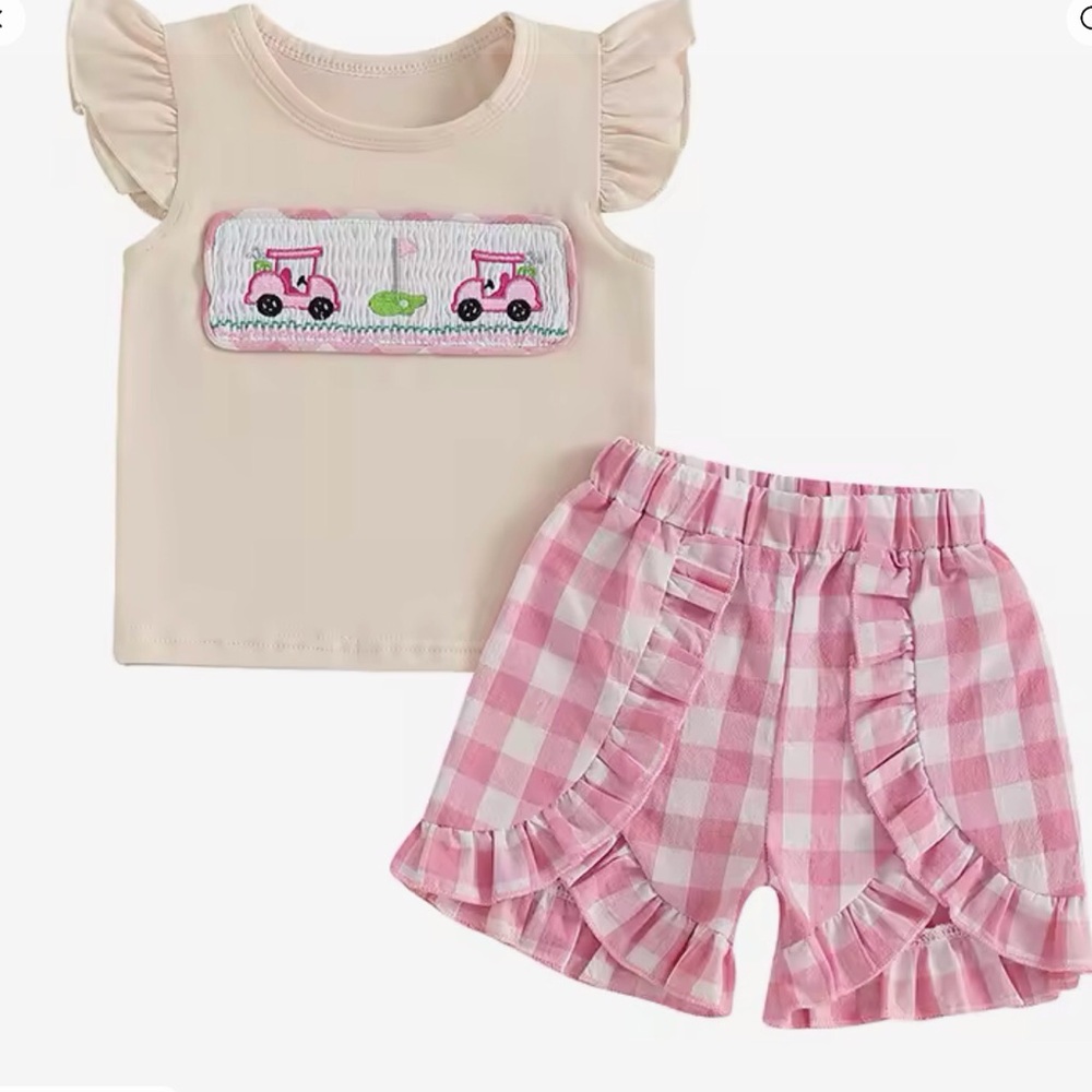 New Pink and Cream Ruffle Toddler Girl Golf Outfit 2-3T